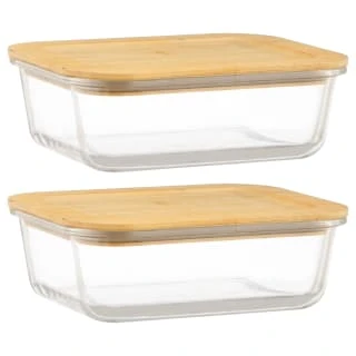B&M Rectangular Glass Food Containers With Bamboo Lids 2pk
