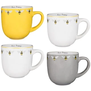 B&M Bee Happy Printed Mugs - 4pk