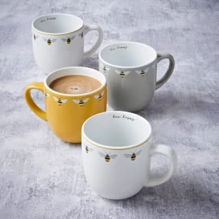 B&M Bee Happy Printed Mugs - 4pk - Image 2