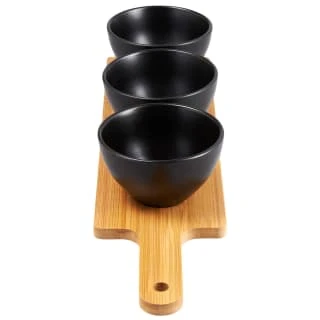 B&M Wooden Serve Board With Black Dip Bowls - Image 2