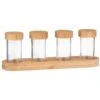 B&M Set Of 4 Glass Spice Jars With Bamboo Wood Base